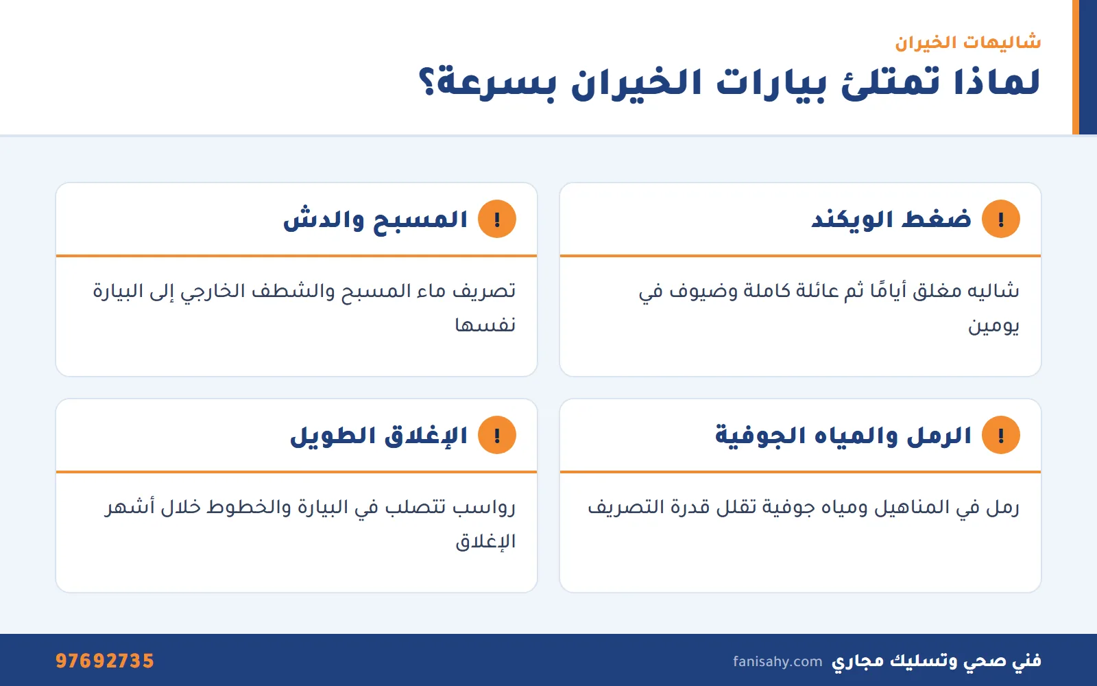 أسباب امتلاء بيارات الشاليهات بسرعة وحاجتها إلى تنكر مجاري الخيران