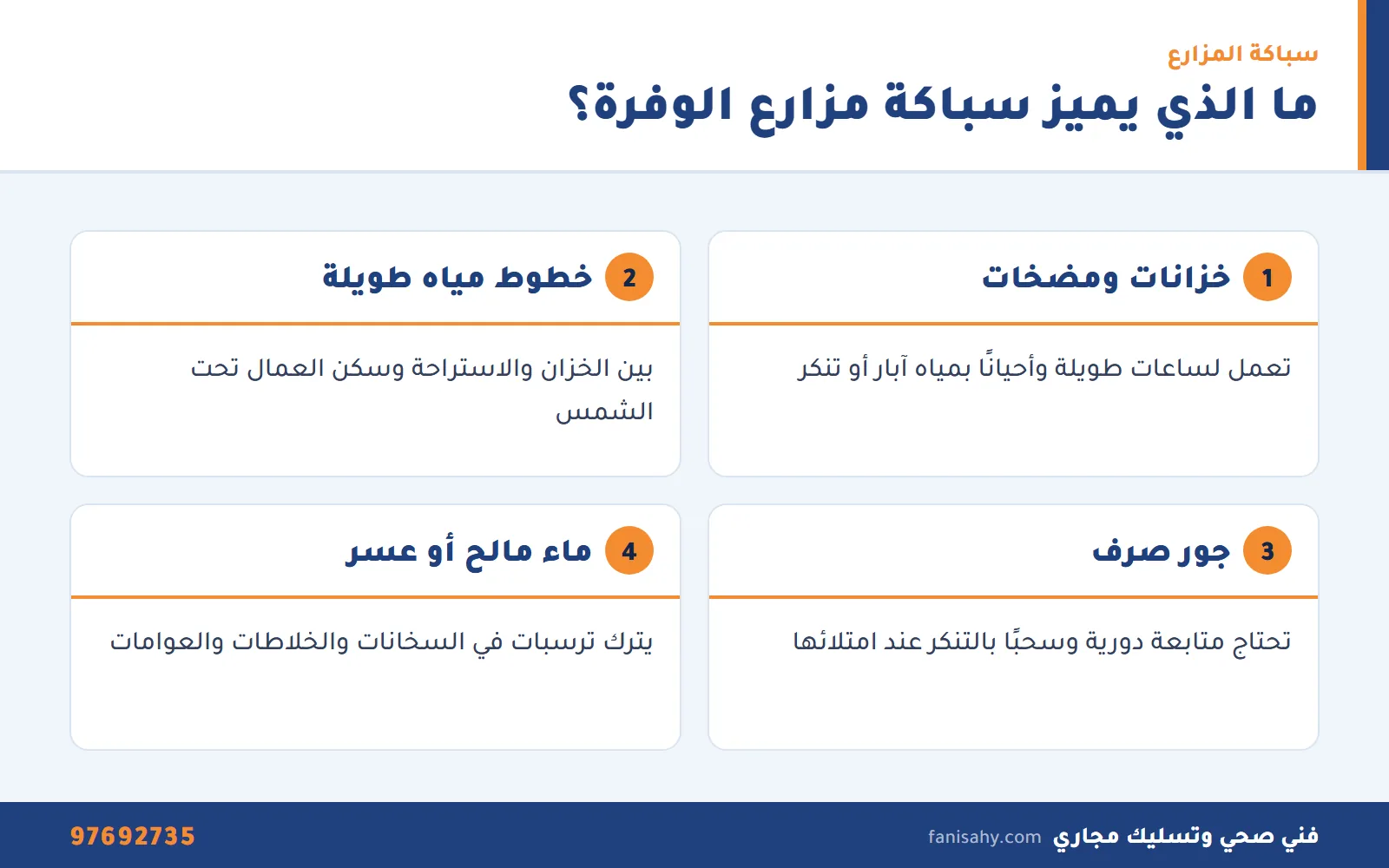 فني صحي جمعية الوفرة الزراعية التعاونية: مضخات وخزانات وجور المزارع 1 إنفوجرافيك يشرح خصائص سباكة المزارع في الوفرة كما يتعامل معها فني صحي جمعية الوفرة الزراعية التعاونية