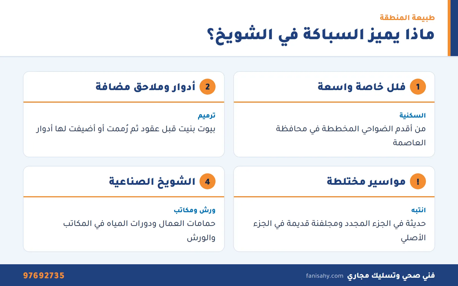 إنفوجرافيك خصائص السباكة في بيوت الشويخ السكنية والصناعية مع فني صحي الشويخ