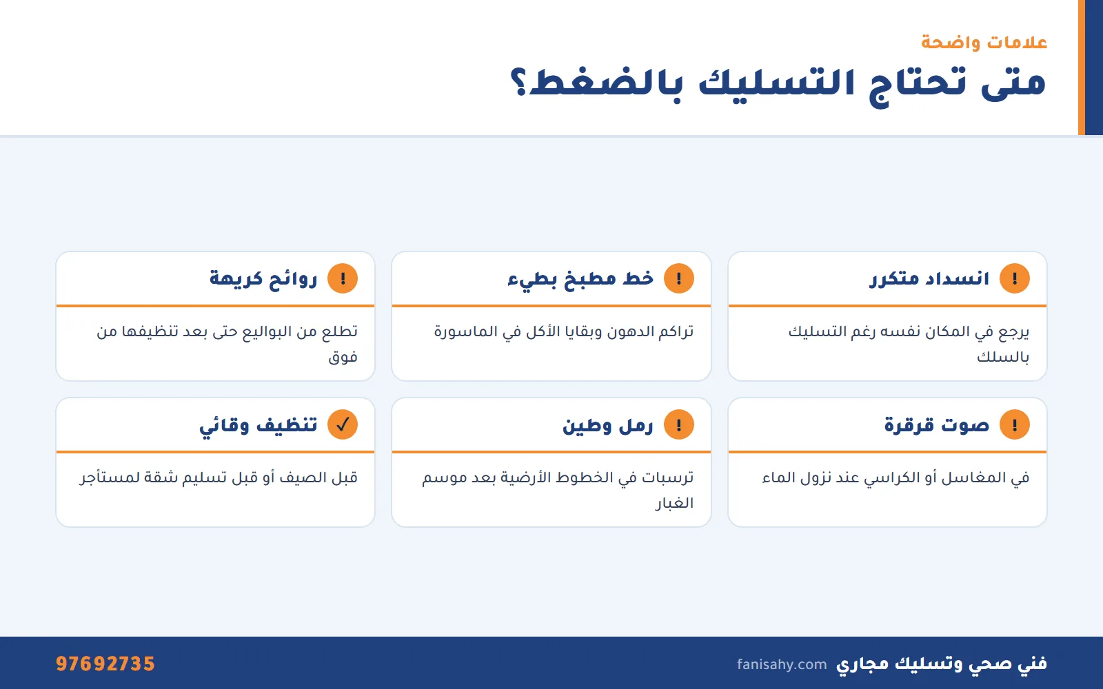 إنفوجرافيك علامات الحاجة إلى تسليك مجاري بالضغط في البيت